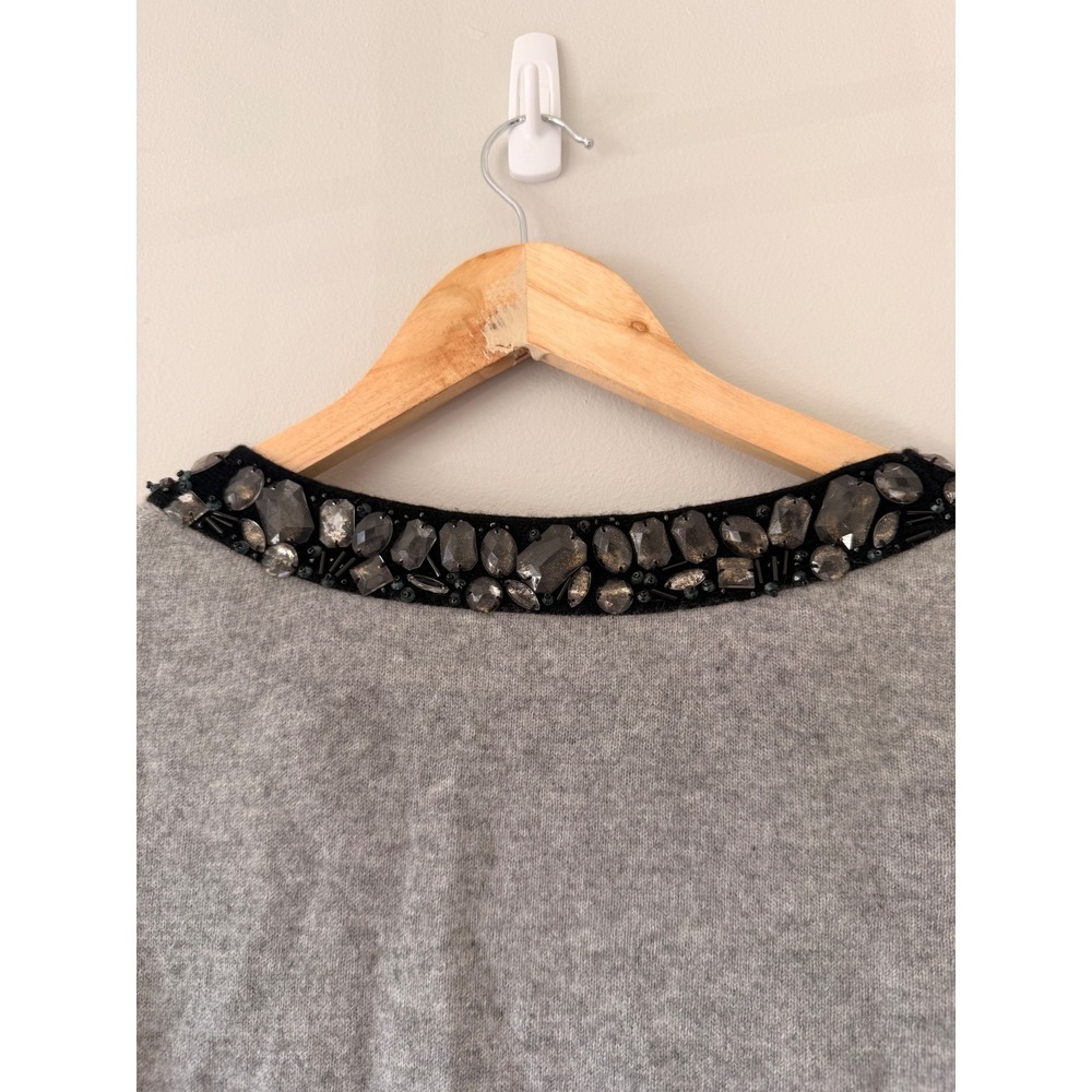 100% Cashmere Elena Solano Gray Embellished Jewel Neck 3/4 Sleeve Sweater Small - Picture 5 of 5